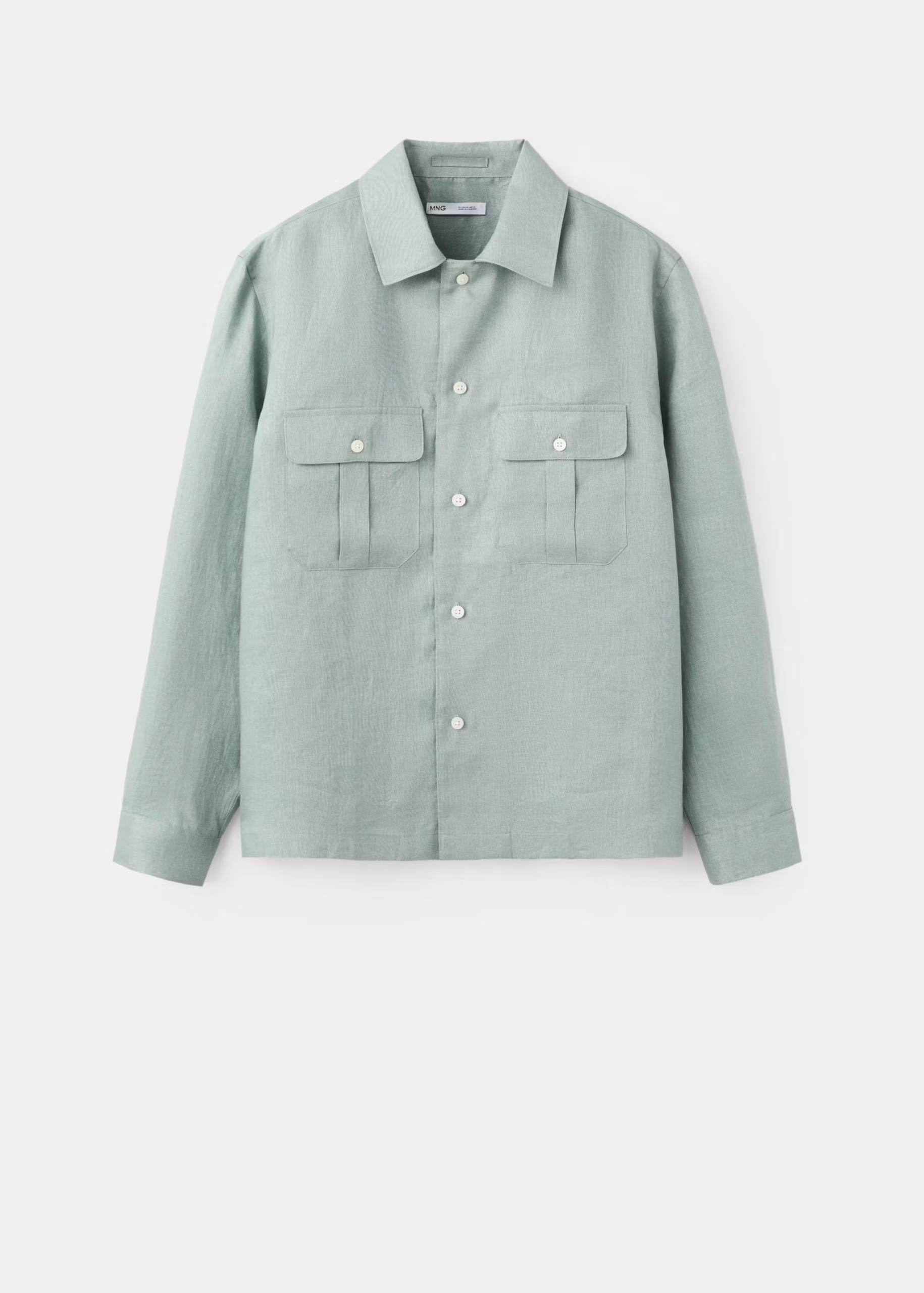 Regular-fit 100% linen overshirt (Emerald Green)